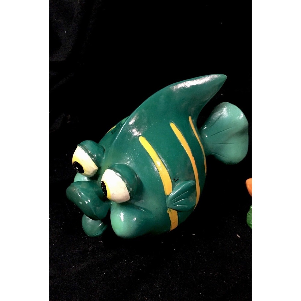 Vintage Kissy Green and Yellow Fish Coin Bank Kitschy Unique 4 1/2"
